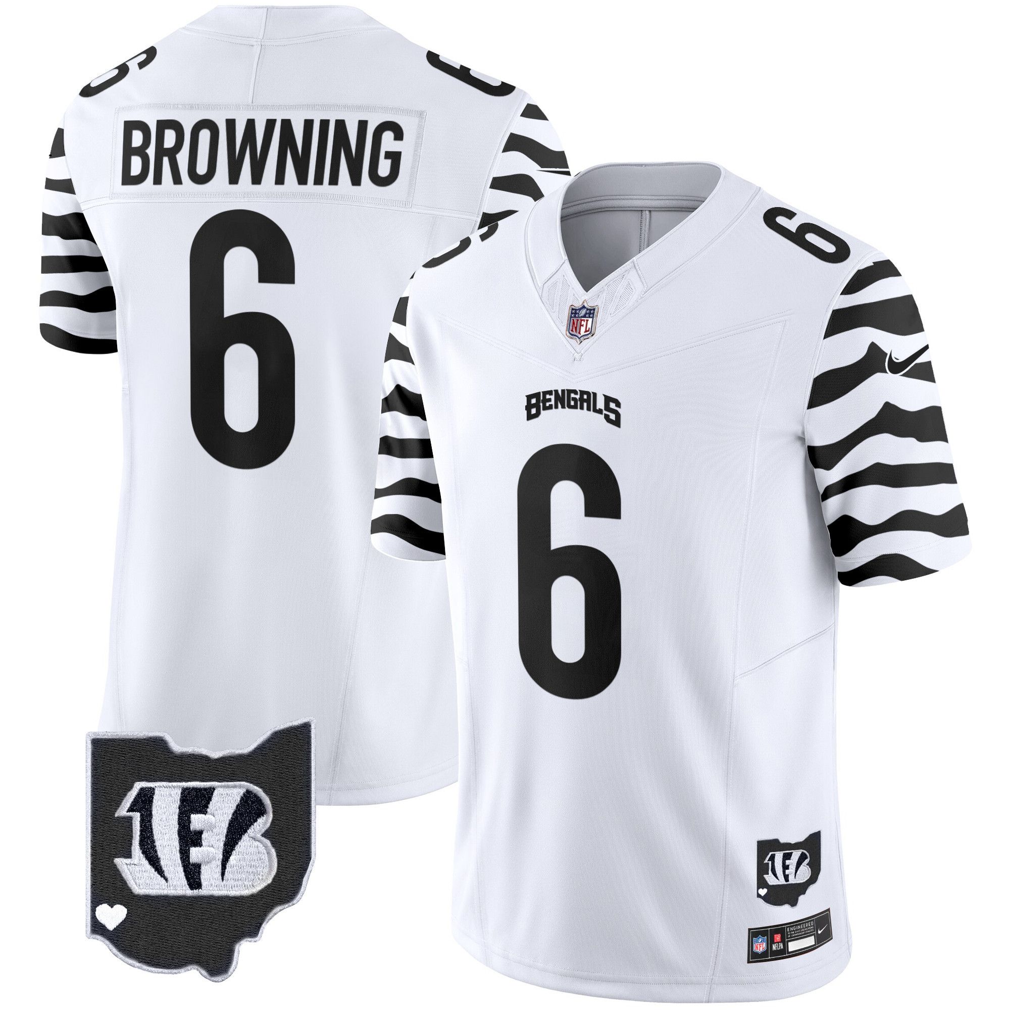 Men Cincinnati Bengals #6 Browning White 2024 Nike Stripes Vapor Limited NFL Jersey->indianapolis colts->NFL Jersey